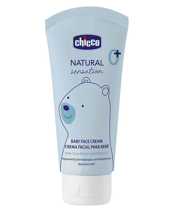 Chicco baby face cream tube, light blue Natural Sensation label