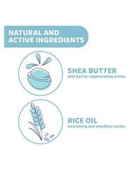 Natural and active ingredients chart with shea butter and rice oil icons