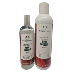 Rebel Rosebud duo pack: shower gel and fragrance mist bottles