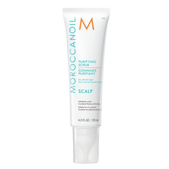MOROCCANOIL purifying scrub for scalp, white tube with blue and orange label