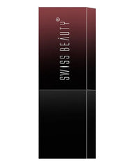 Matte lipstick case in dark mauve with white Swiss Beauty lettering