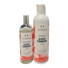 Blissful Strawberry duo pack: strawberry shower gel bottle and fragrance mist bottle, vegan