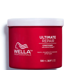 Red Wella Professionals Ultimate Repair conditioner jar with white cap, 500 ml