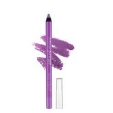 Swiss Beauty intense gel kajal pencil in magenta, with cap off and purple swatch.
