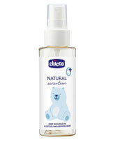 Baby massage oil bottle with spray cap, Chicco Natural Sensation branding