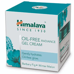 Skincare gel cream box front, teal and white, Himalaya Oil-Free Radiance Gel Cream