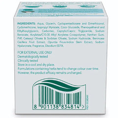 Skincare gel cream box back panel with ingredient list and storage directions