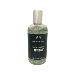 The Body Shop Activist eau de toilette bottle, 100 ml, with clear liquid and silver cap
