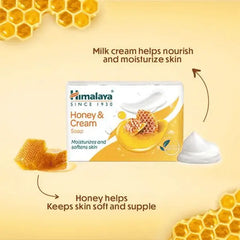Himalaya Honey & Cream soap box with milk cream and honey illustrations