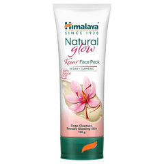 Himalaya Natural Glow Kesar Face Pack tube, white and green with flower and lotus graphic