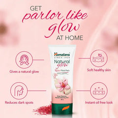 Himalaya Natural Glow Kesar Face Pack promo panel with tube and glow/skin icons