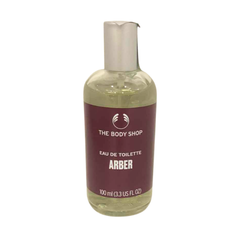 The Body Shop Arber eau de toilette bottle, clear glass with silver cap and burgundy label