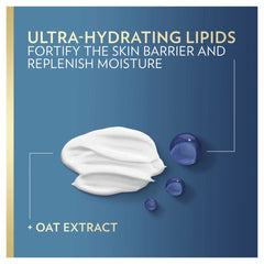 Lotion smear with ultra-hydrating lipids and oat extract callouts