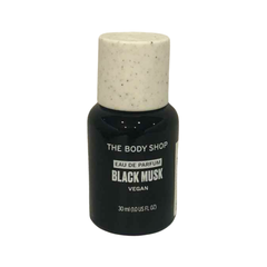 Eau de parfum bottle, black with beige cap, The Body Shop Black Musk 30 ml