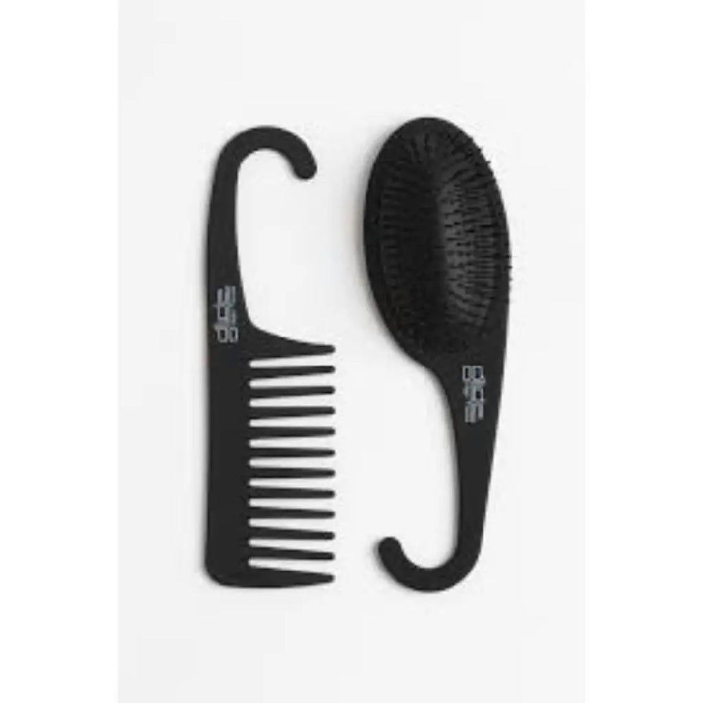 Black hair detangling comb and brush duo, curved shape