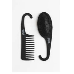 Black hair detangling comb and brush duo, curved shape