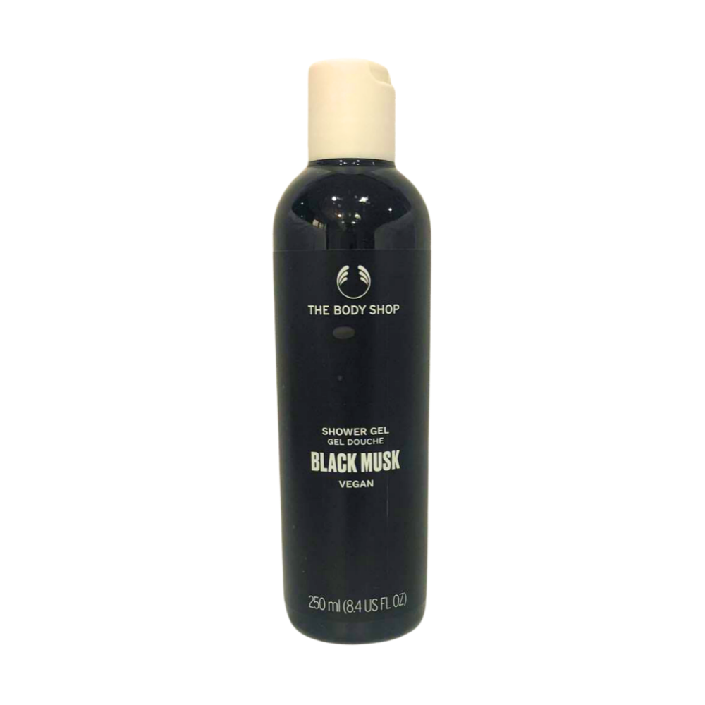 The Body Shop Black Musk shower gel bottle, 250 ml, black bottle with cap
