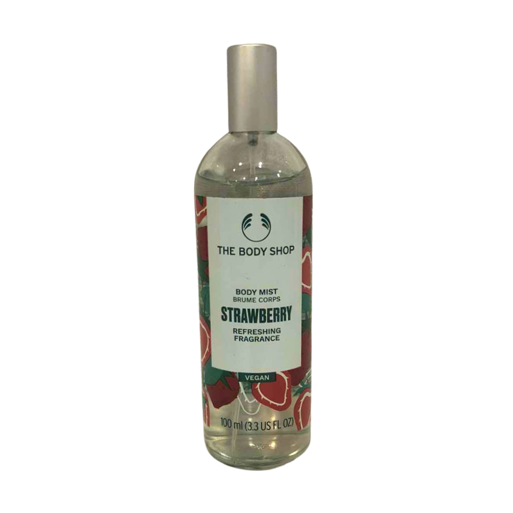 Strawberry body mist spray bottle with metal cap, 100 ml