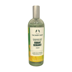 Vibrant Bergamot body mist bottle with metal spray cap, green glass, 100 ml