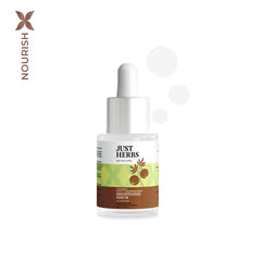 Brightening face serum bottle with white dropper cap and glass body