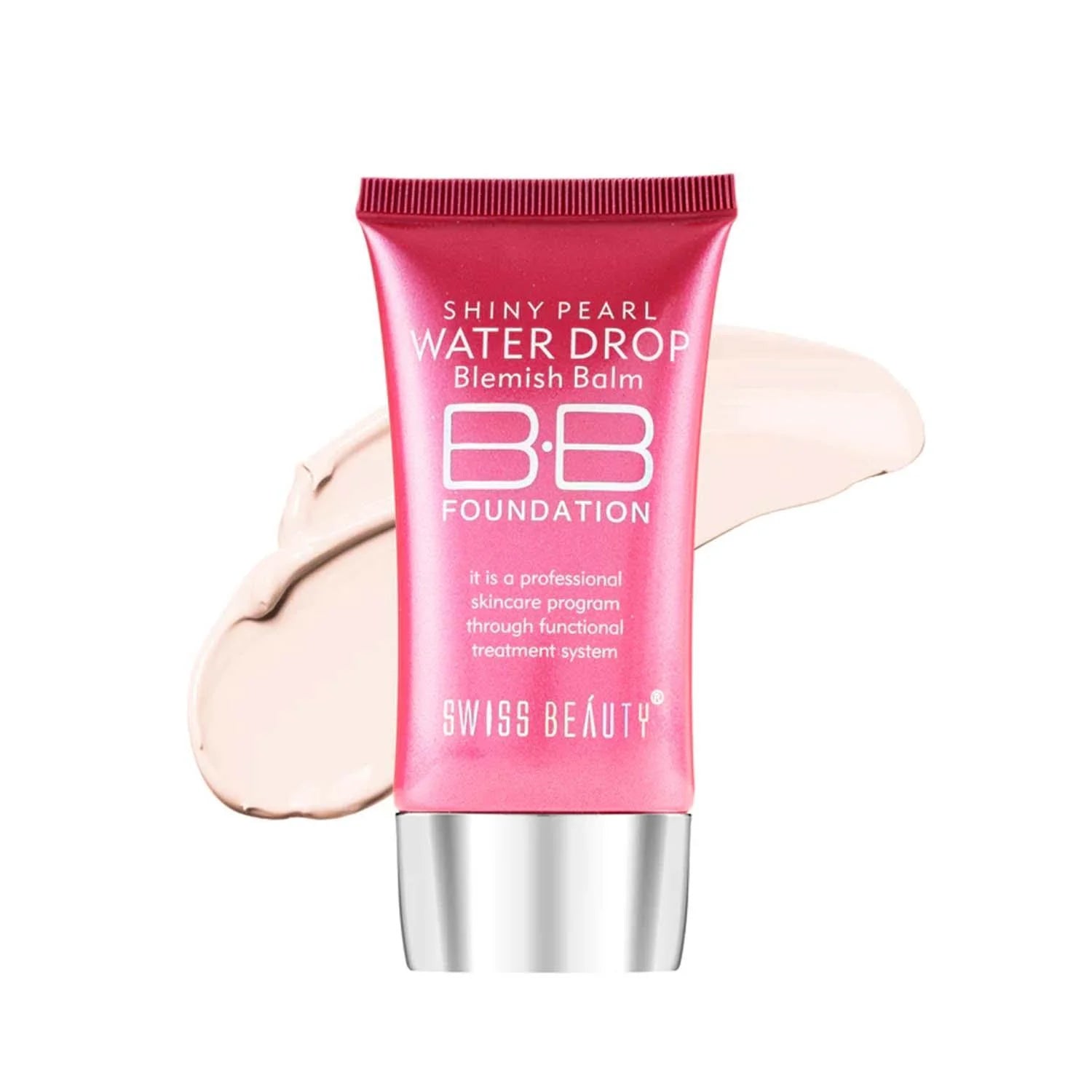 Shiny Pearl water-drop BB foundation tube with pink label, silver cap, Shade 01