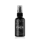 Makeup fixer spray bottle, dark translucent amber with black pump and cap