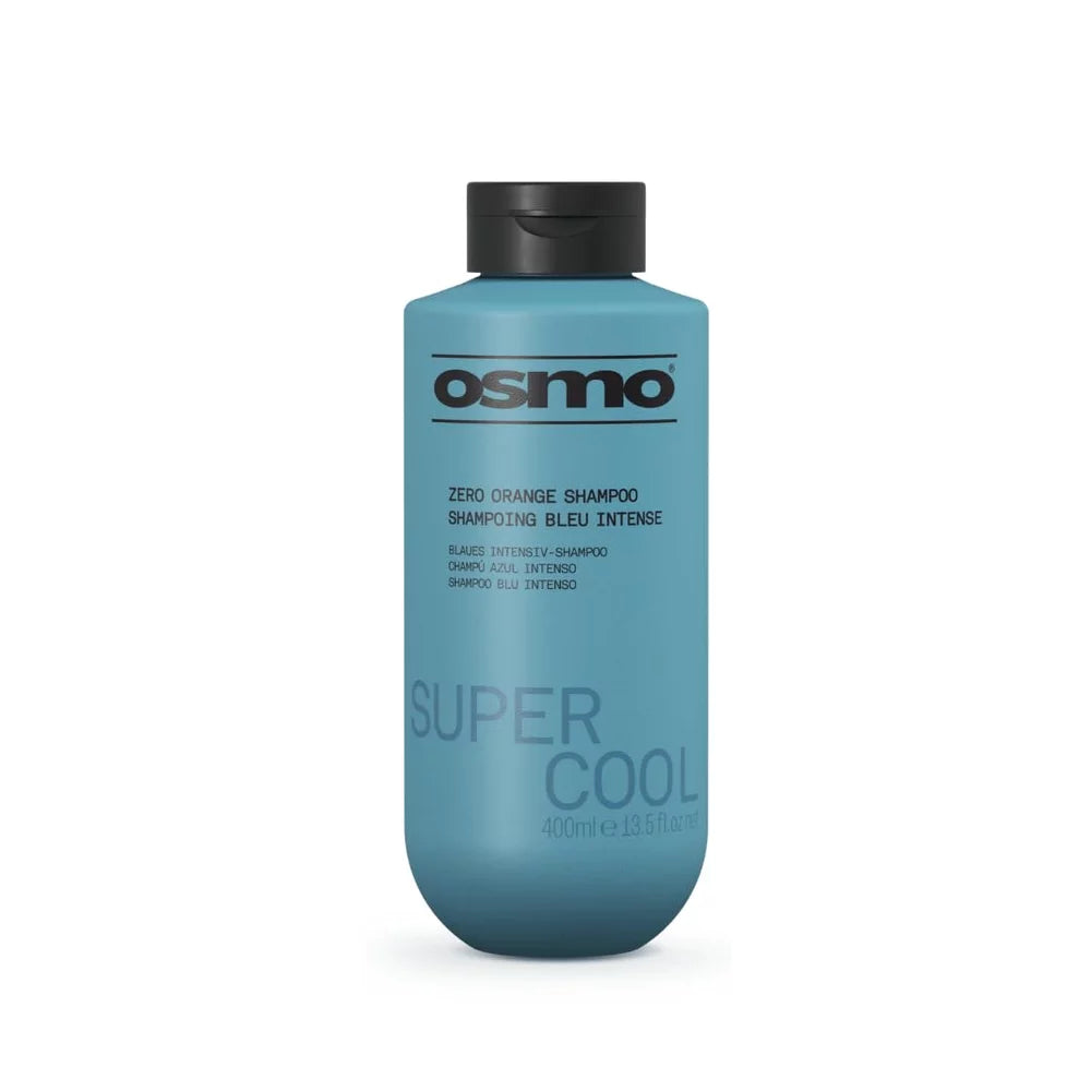 OSMO Super Cool shampoo bottle, teal blue with black cap and label text