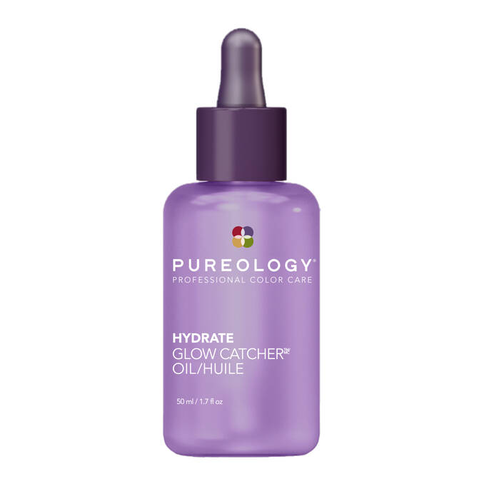 Pureology Hydrate Glow Catcher oil bottle, purple glass with dropper cap