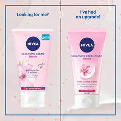 Nivea Gentle Cleansing Cream Wash tube, front view, pink 150 ml.