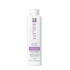 Biolage Hydrasource detangling solution bottle, white with purple label and pump cap