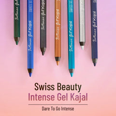 Swiss Beauty intense gel kajal pencils set in assorted colors, with caps on.