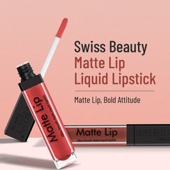 Matte lip liquid lipstick with wand applicator and bottle, red-nude matte shade