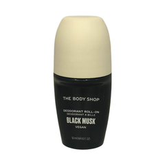 The Body Shop Black Musk deodorant roll-on with beige cap, 50 ml, vegan.