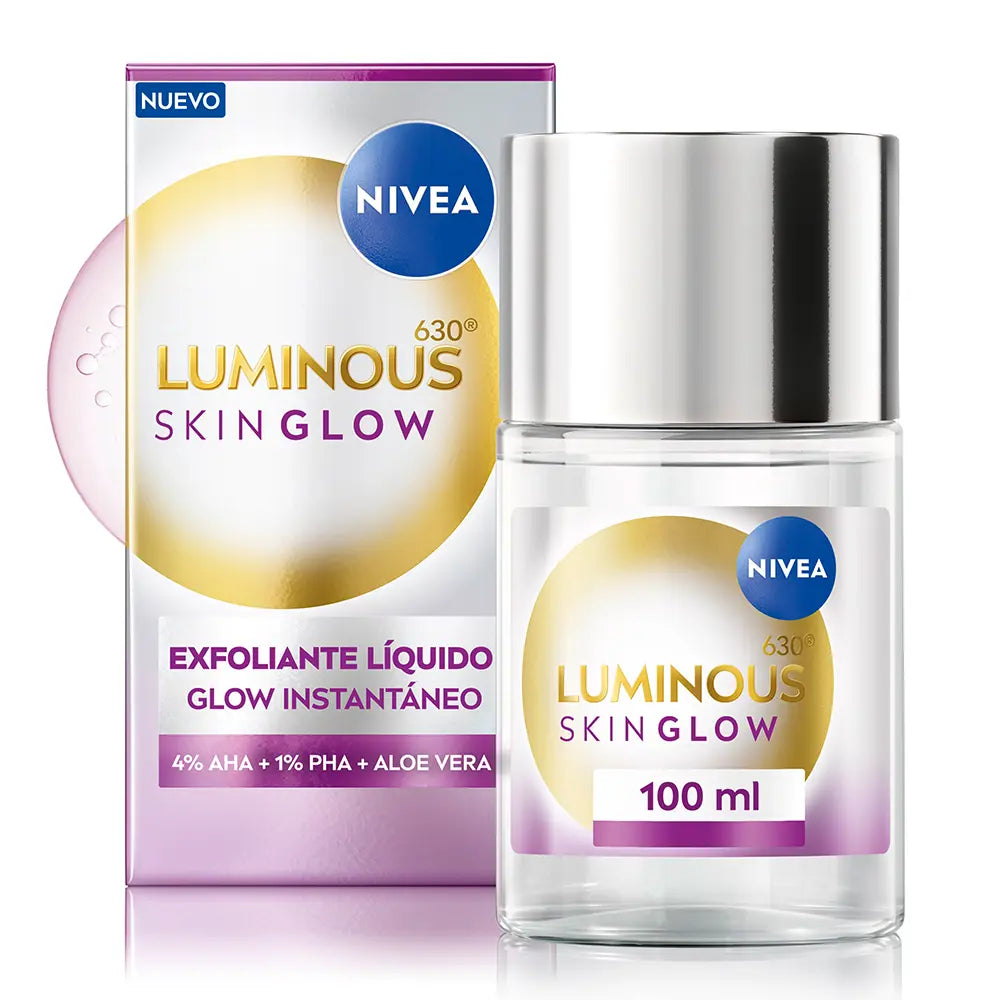 Nivea Luminous Skin Glow liquid exfoliant, 100 ml, with black pump cap and box