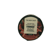 Strawberry lip butter jar with The Body Shop label, vegan, 10 ml