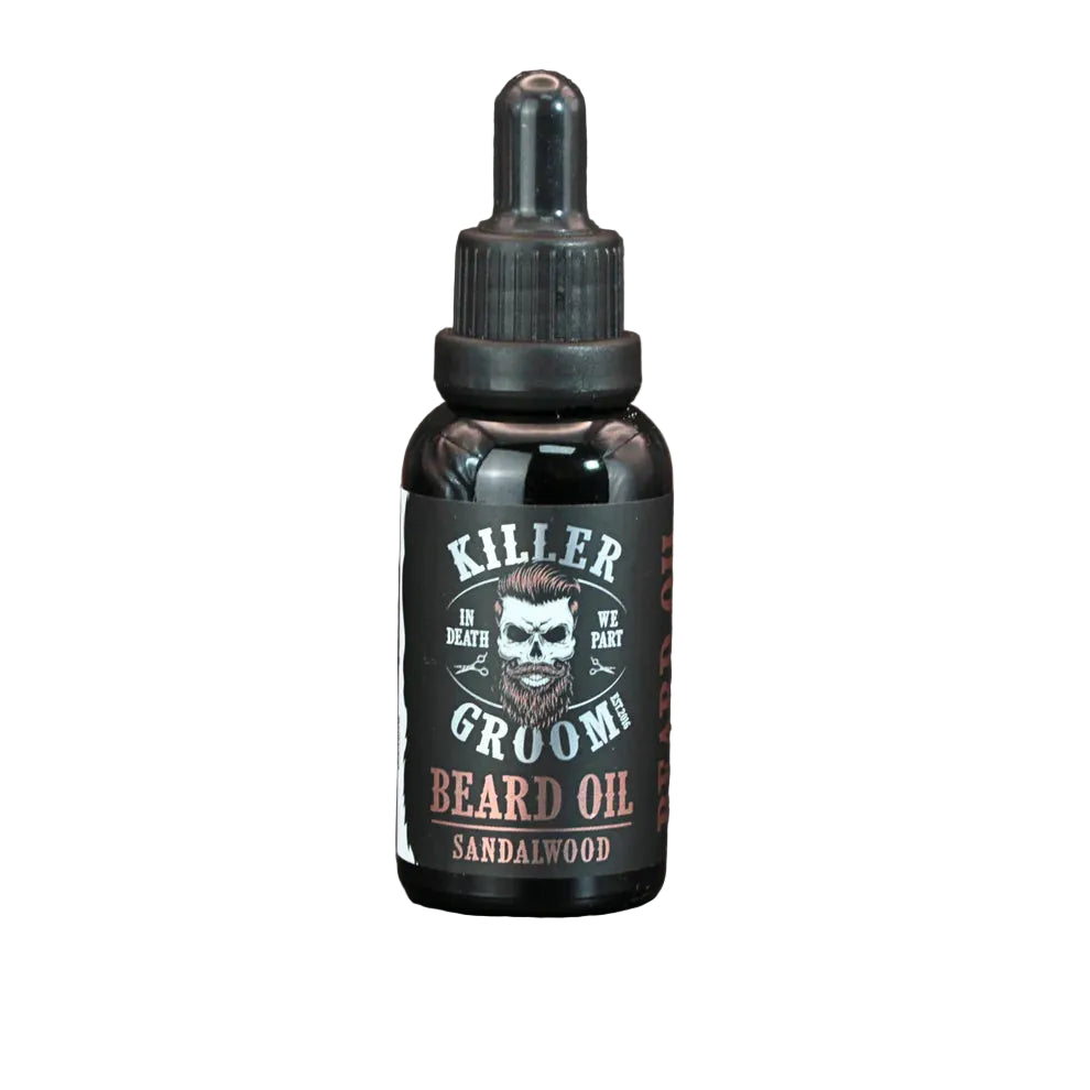 Killer Groom beard oil bottle with dropper, sandalwood scent, 30 g