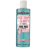 Turquoise facial wash bottle with white cap, Soap & Glory Face Soap Clarity label
