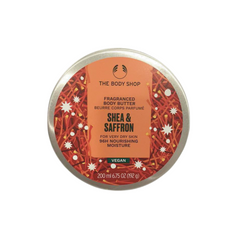 The Body Shop Shea & Saffron fragranced body butter jar, 200 ml, red lid label