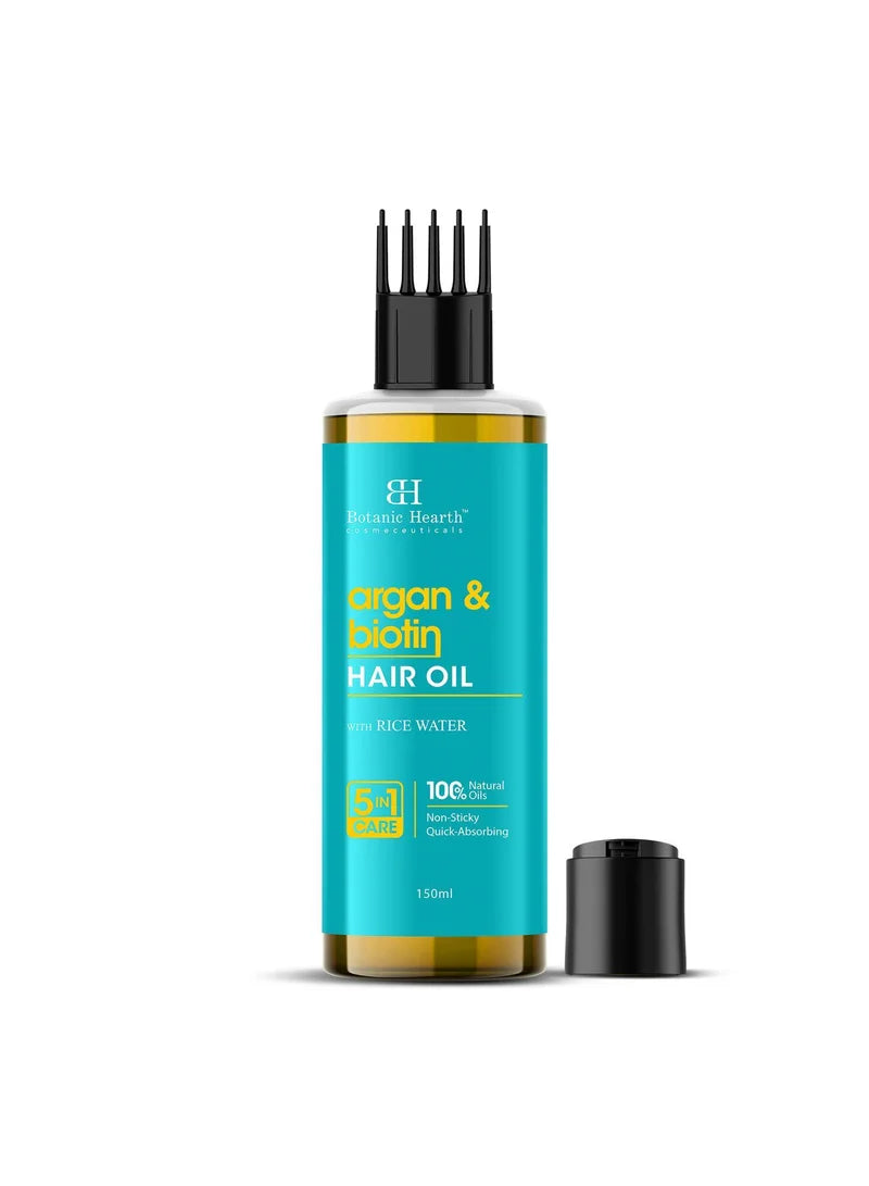Hair oil bottle with black pump cap, teal label, 150 ml