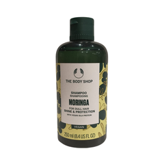 The Body Shop Moringa Shine & Protection shampoo bottle, 250 ml, green label