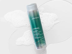 Joico Joifull volumizing shampoo bottle with foam swirls, green gradient