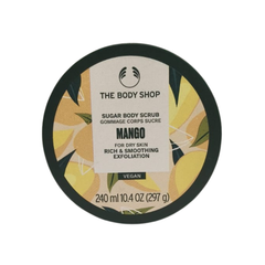 Mango sugar body scrub tub with The Body Shop logo, 240 ml