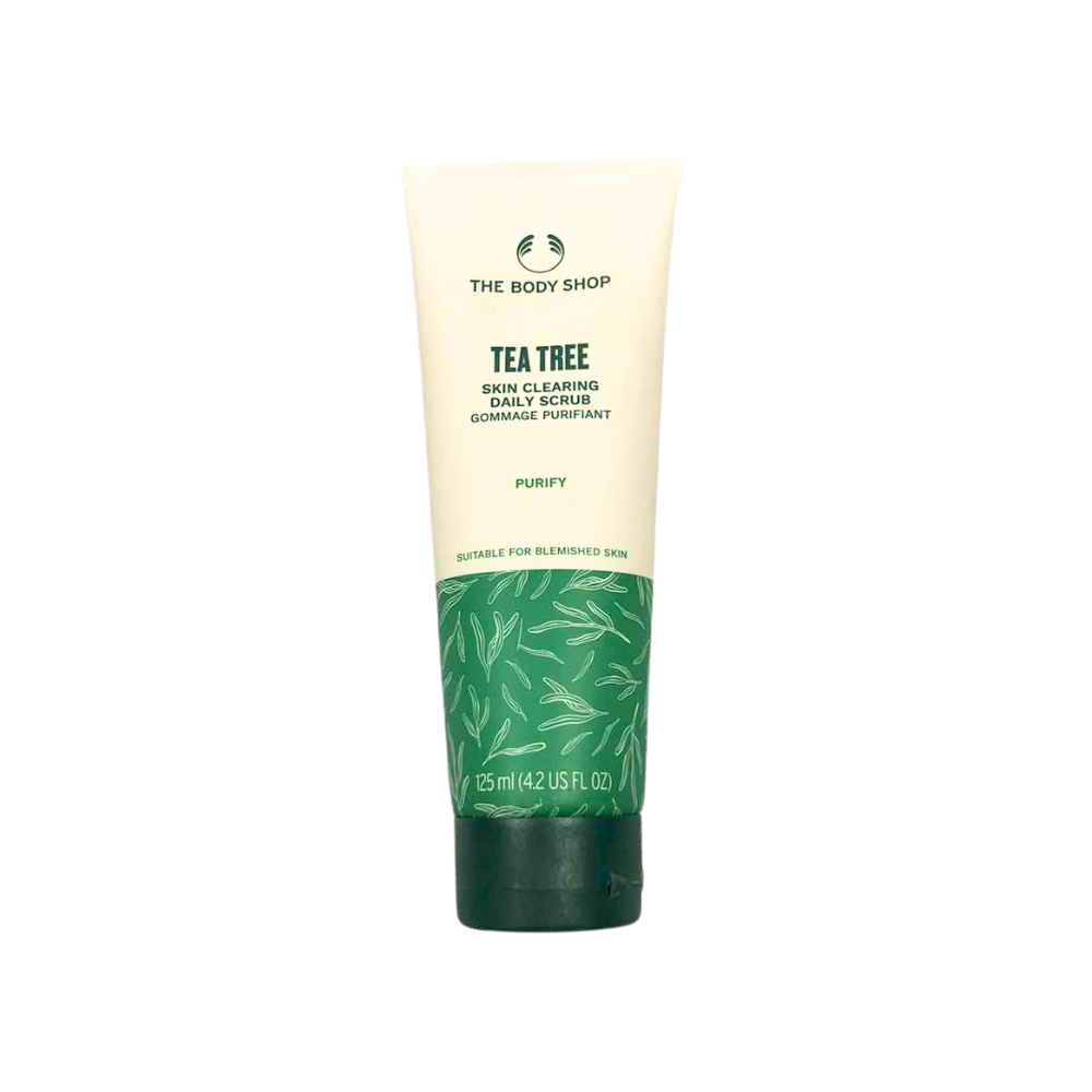 Tea Tree skin clearing daily scrub tube, green cap, 125 mL