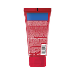 Back label of red face wash tube with barcode and product details