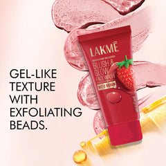 Red face wash tube with strawberry graphic beside gel-like foam