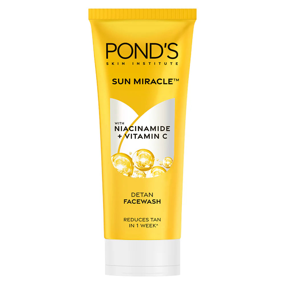 Pond's Sun Miracle detan facewash tube, yellow body with white cap, 100g