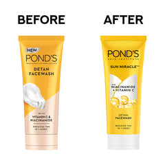 Two Pond's detan facewash tubes side by side: one pale, one yellow