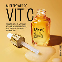 Lakme Vitamin C Brilliance serum bottle with dropper dispensing clear gel