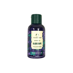 The Body Shop Black Grape shower gel bottle, dark purple liquid, green cap, 50 ml
