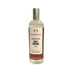 The Body Shop Rebel Rosebud body mist bottle, clear bottle with gold cap, 100 ml